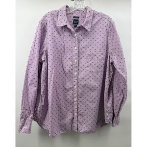 Gap Perfect Shirt Womens XXL Purple Striped Clip Dot Button Up Long Sleeve Top